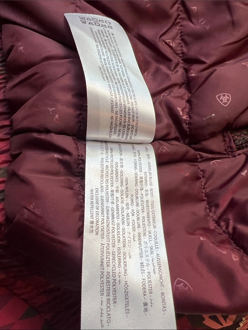 Ariat Women's Wine Red Aztec Quilted Puffer Jacket - Picture 10 of 16